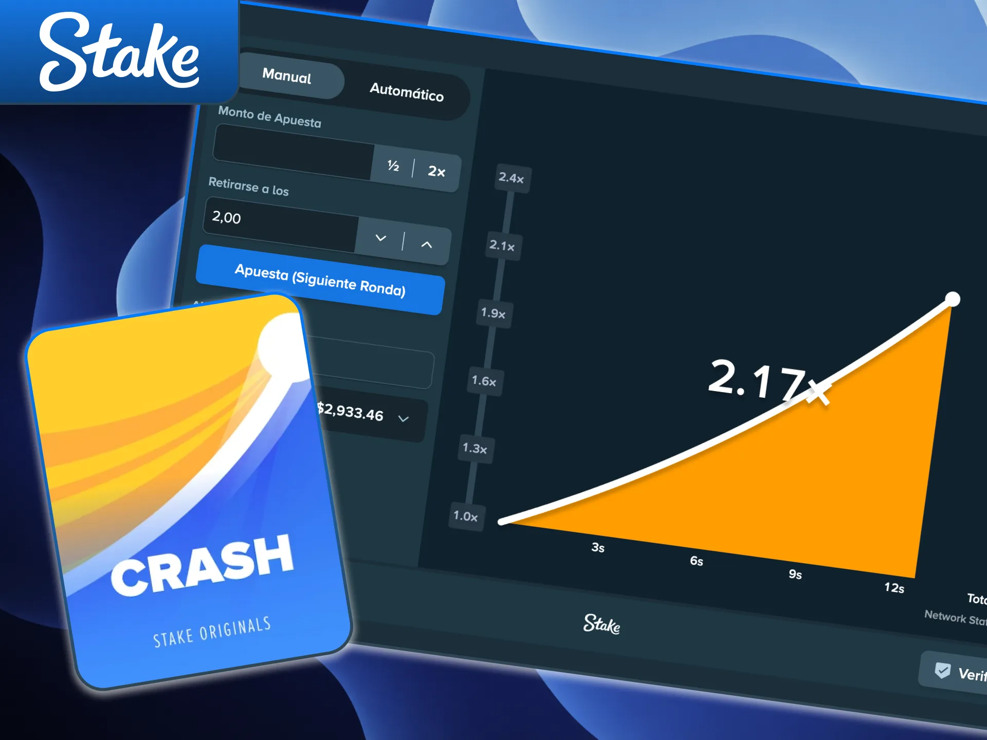 Apuesta y retira a tiempo en el dinámico juego Crash de Stake.
