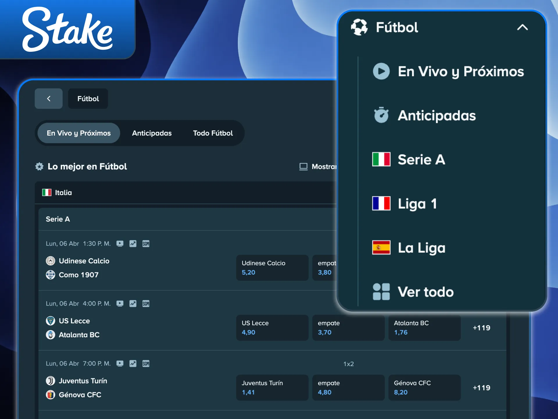 Realiza tus mejores apuestas de Fútbol en el sitio oficial de Stake.