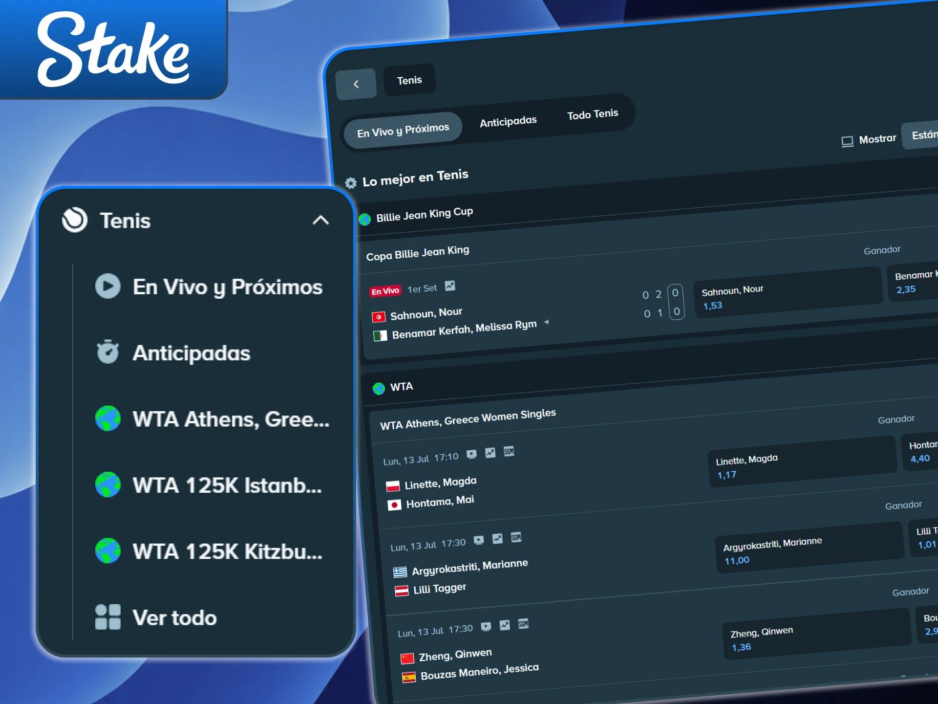 Anima a tu tenista favorito en Stake.