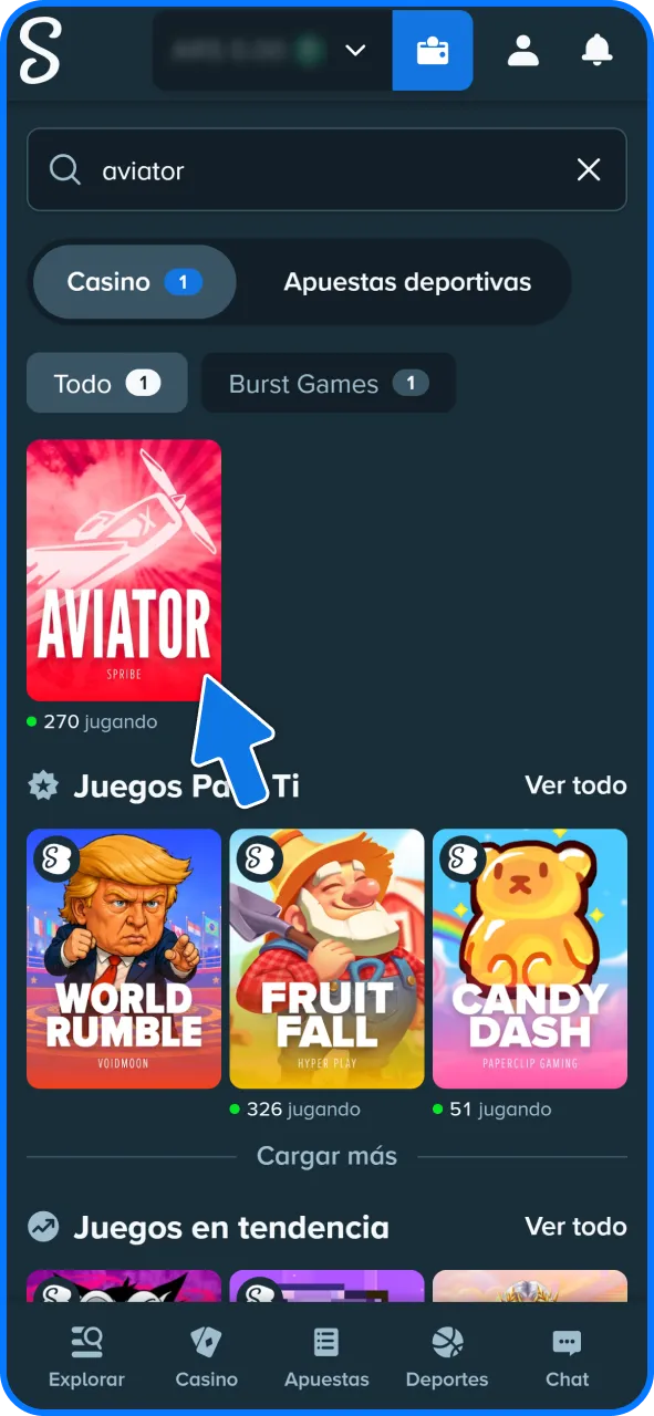 Dirígete a la sección de casino, buscá y abrí Aviator de forma sencilla.